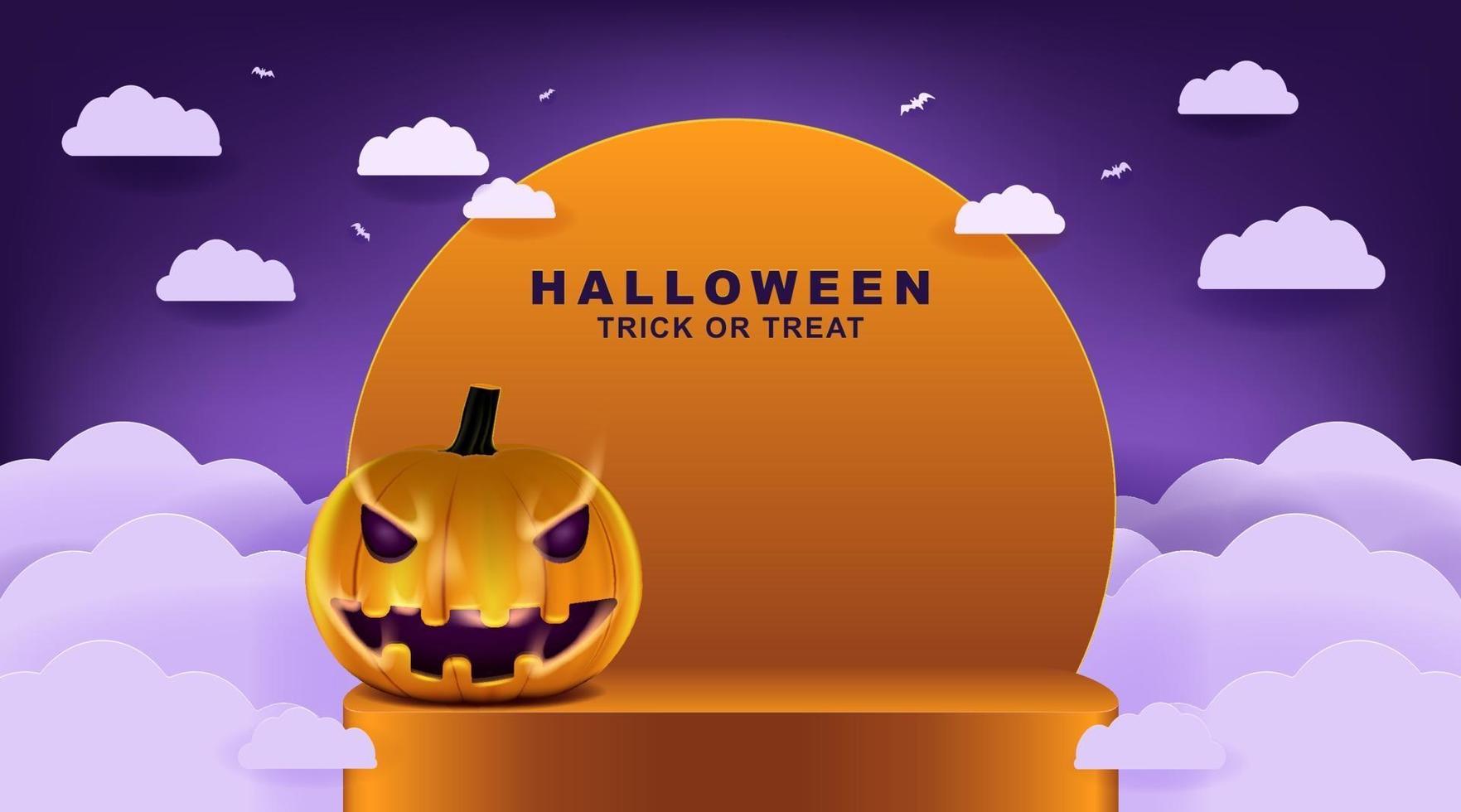 Fondo de feliz halloween con nubes nocturnas y calabazas. vector