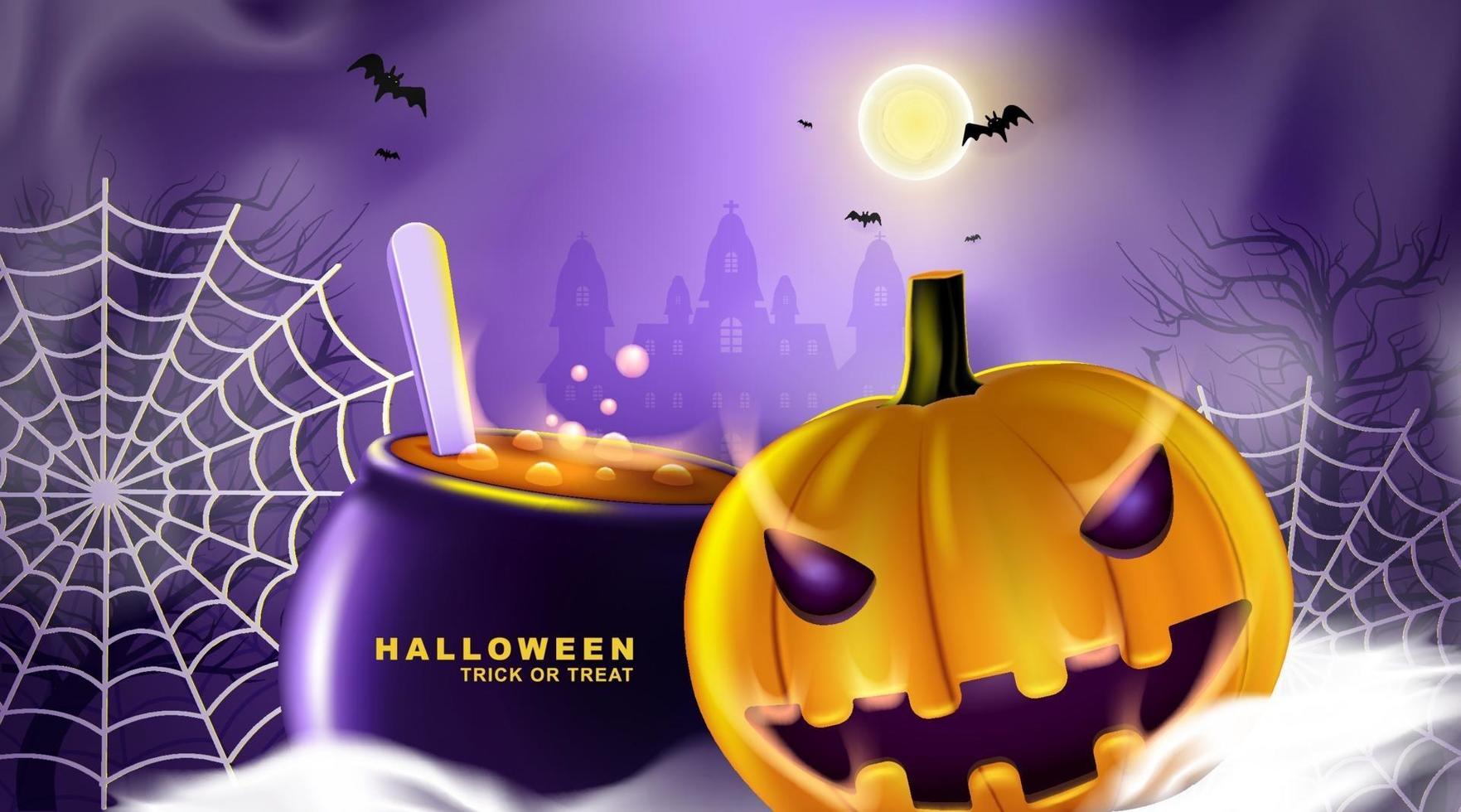 Happy Halloween background with night clouds and pumpkins. vector