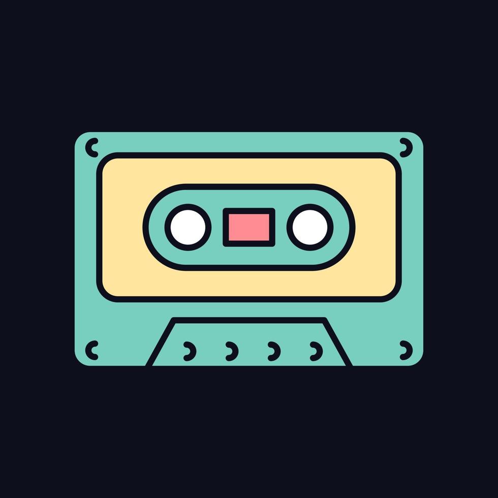 Icono de color rgb de cassette de cinta para tema oscuro vector