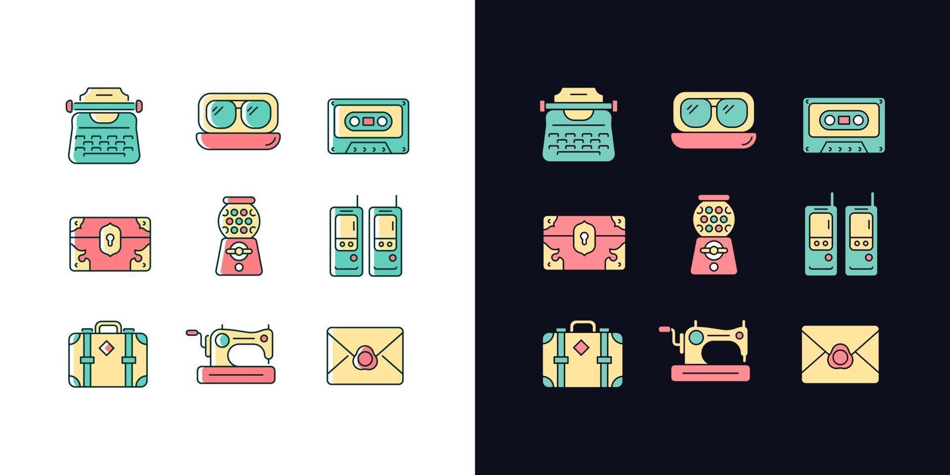 Conjunto de iconos de color rgb de tema claro y oscuro de estilo vintage inspirado vector