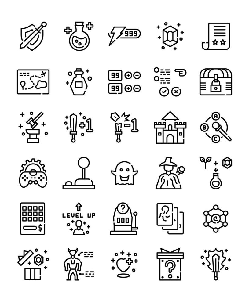set of simple line rpg game items vector