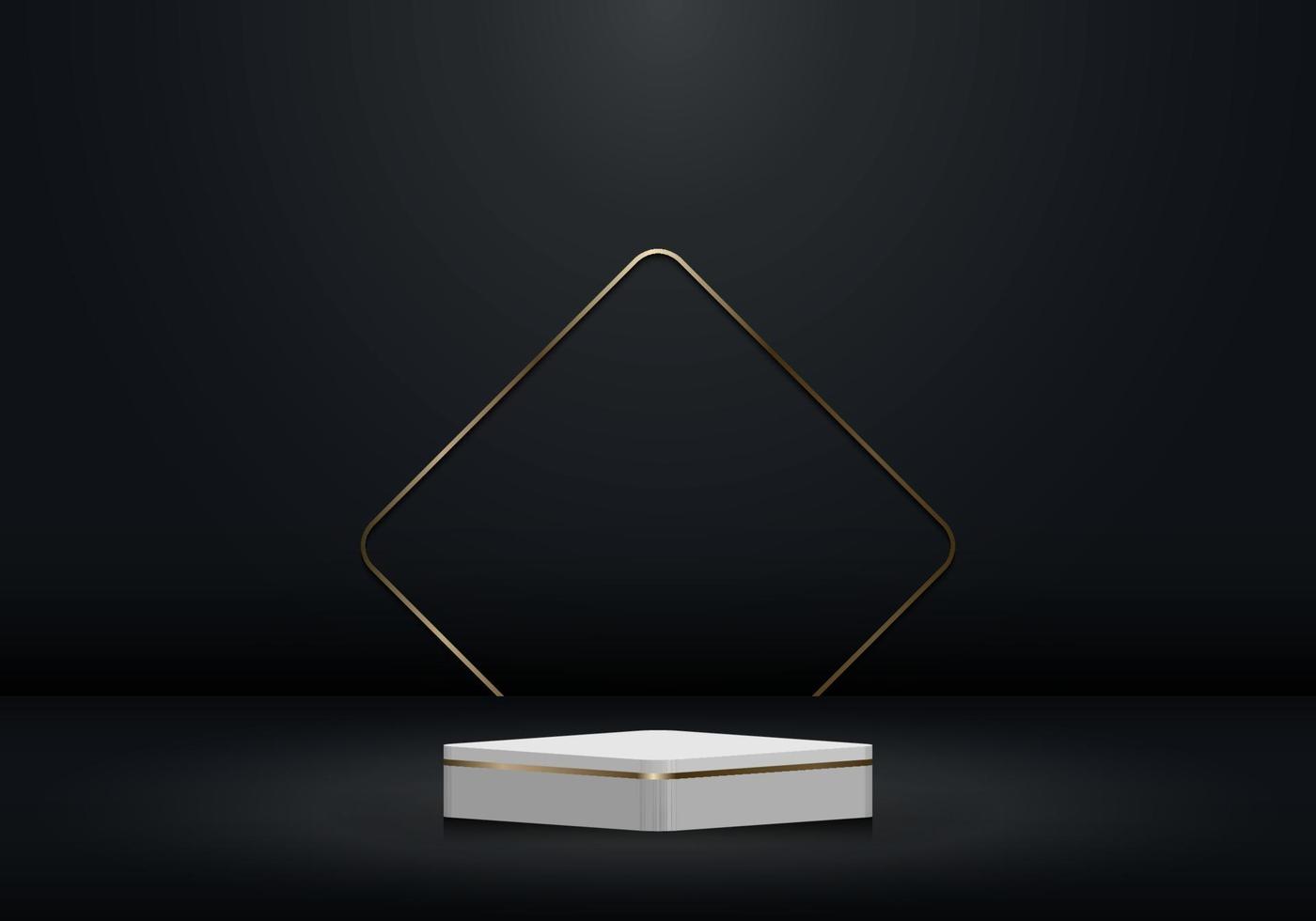 Pedestal blanco y dorado realista 3d y fondo de borde cuadrado dorado vector