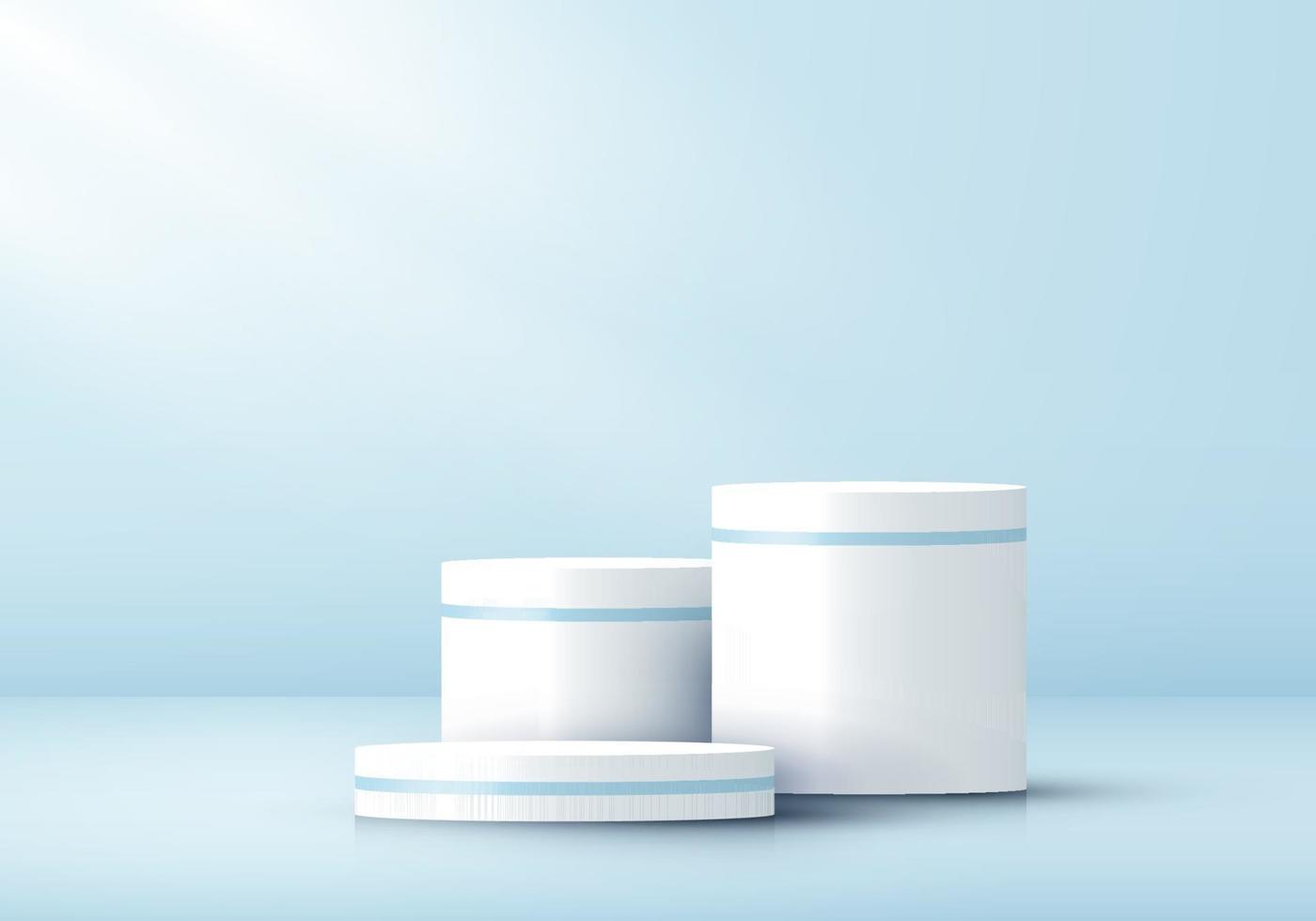 3D realistic white cylinder pedestal on blue studio room background vector
