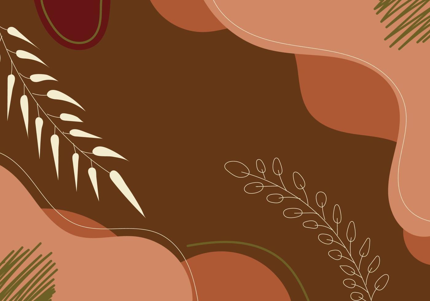 Resumen dibujado a mano marrón forma orgánica hojas líneas fondo blanco vector