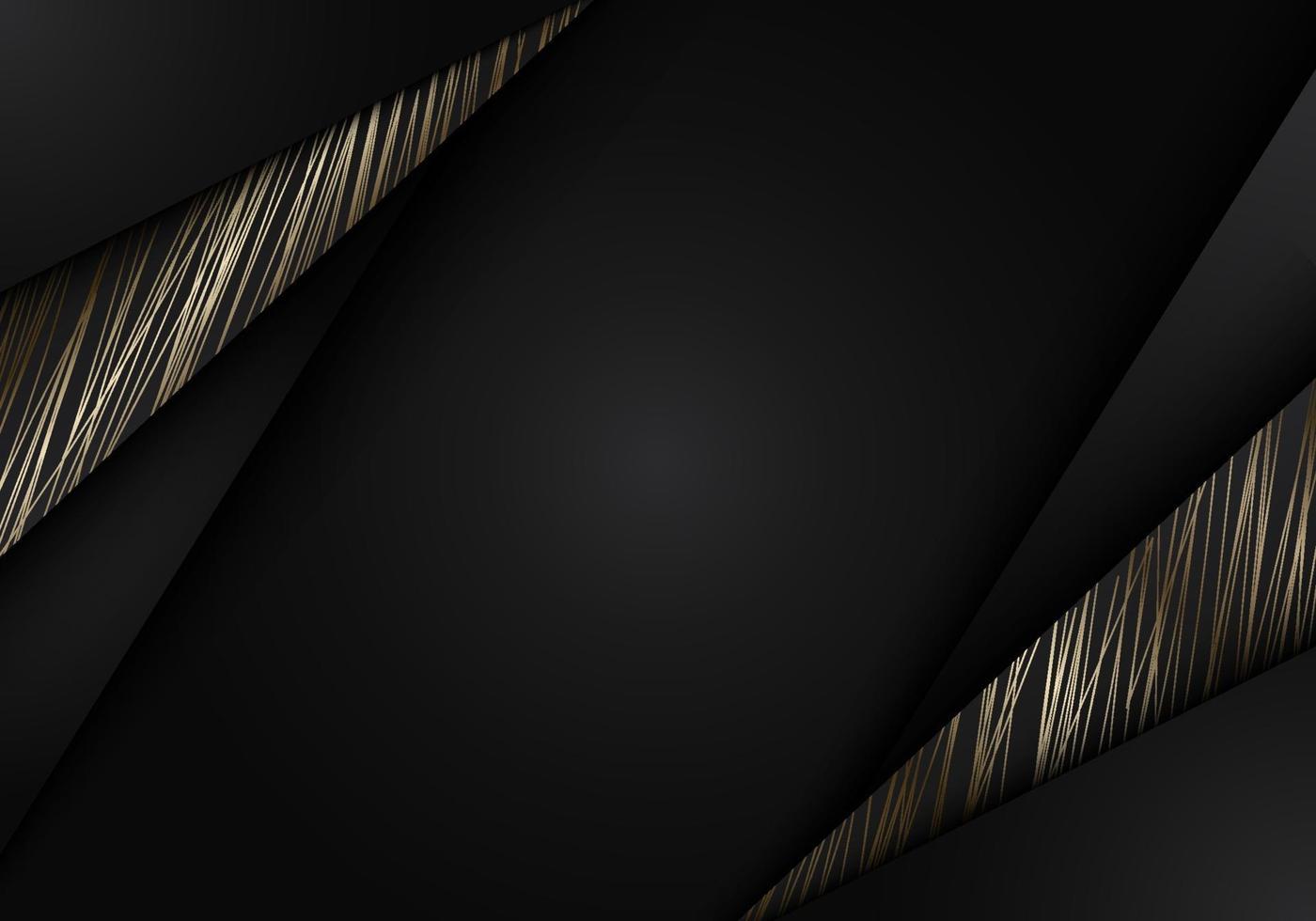 rayas negras abstractas con líneas doradas sobre fondo oscuro corte de papel vector