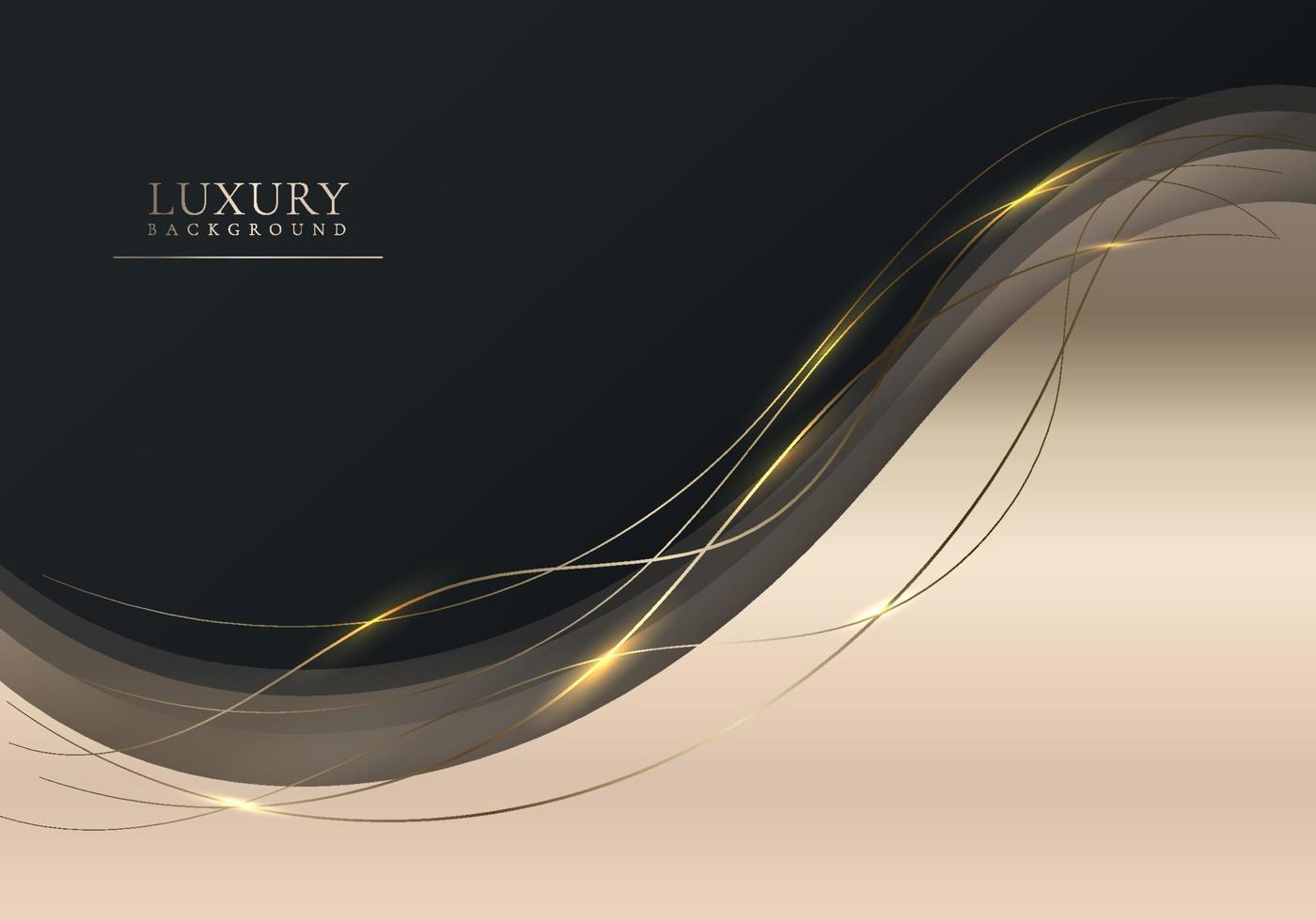 fondo negro de iluminación de línea de onda de oro dorado elegante abstracto vector