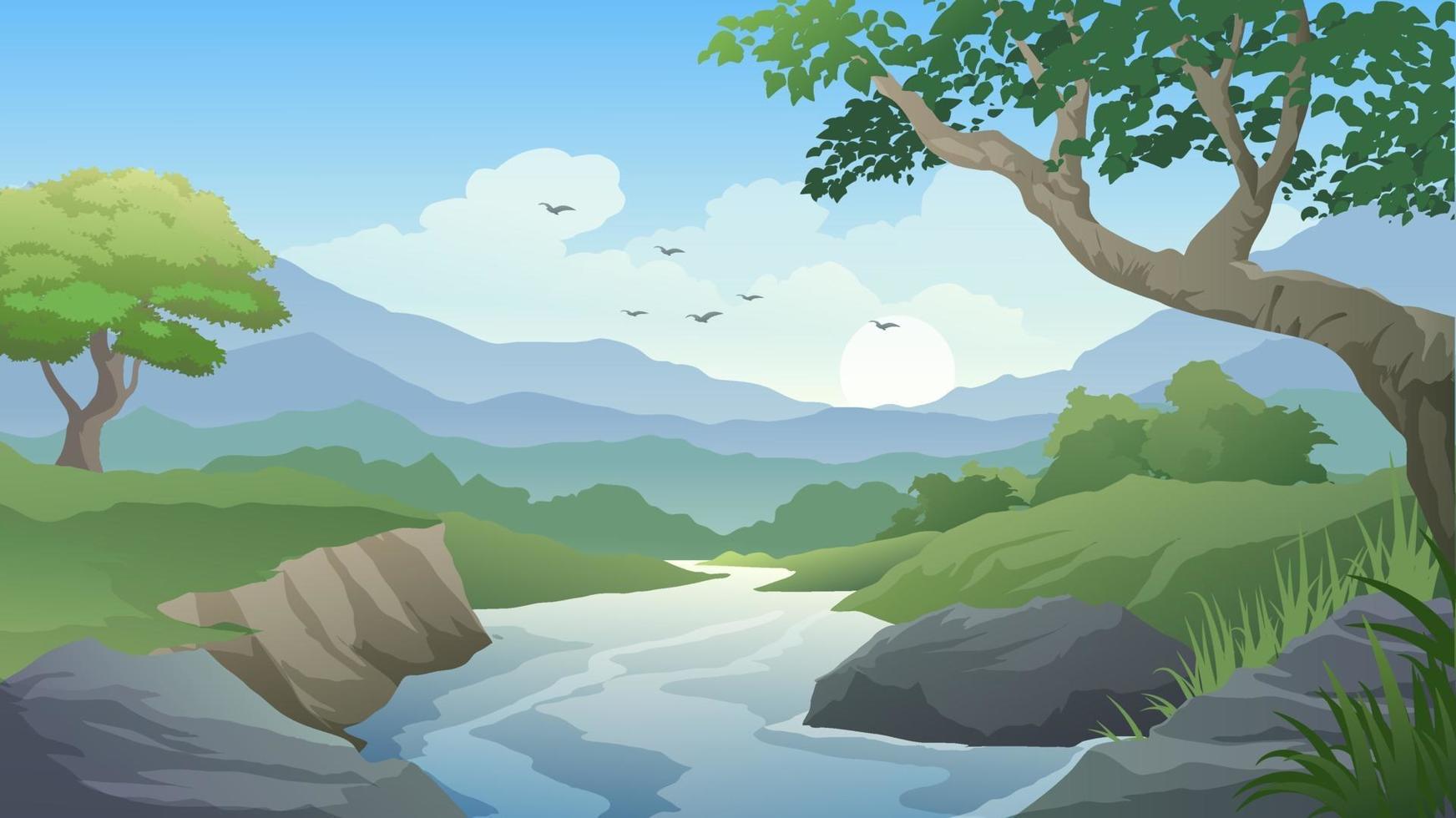 Beautiful Rural Landscape With River vector