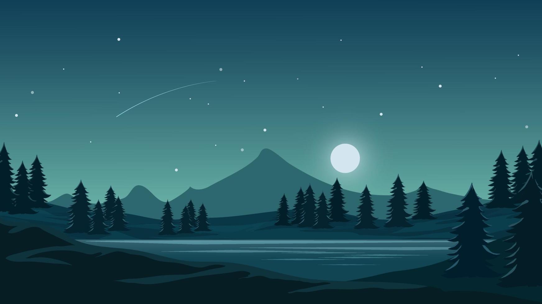 paisaje nocturno con montaña y luz de luna. vector