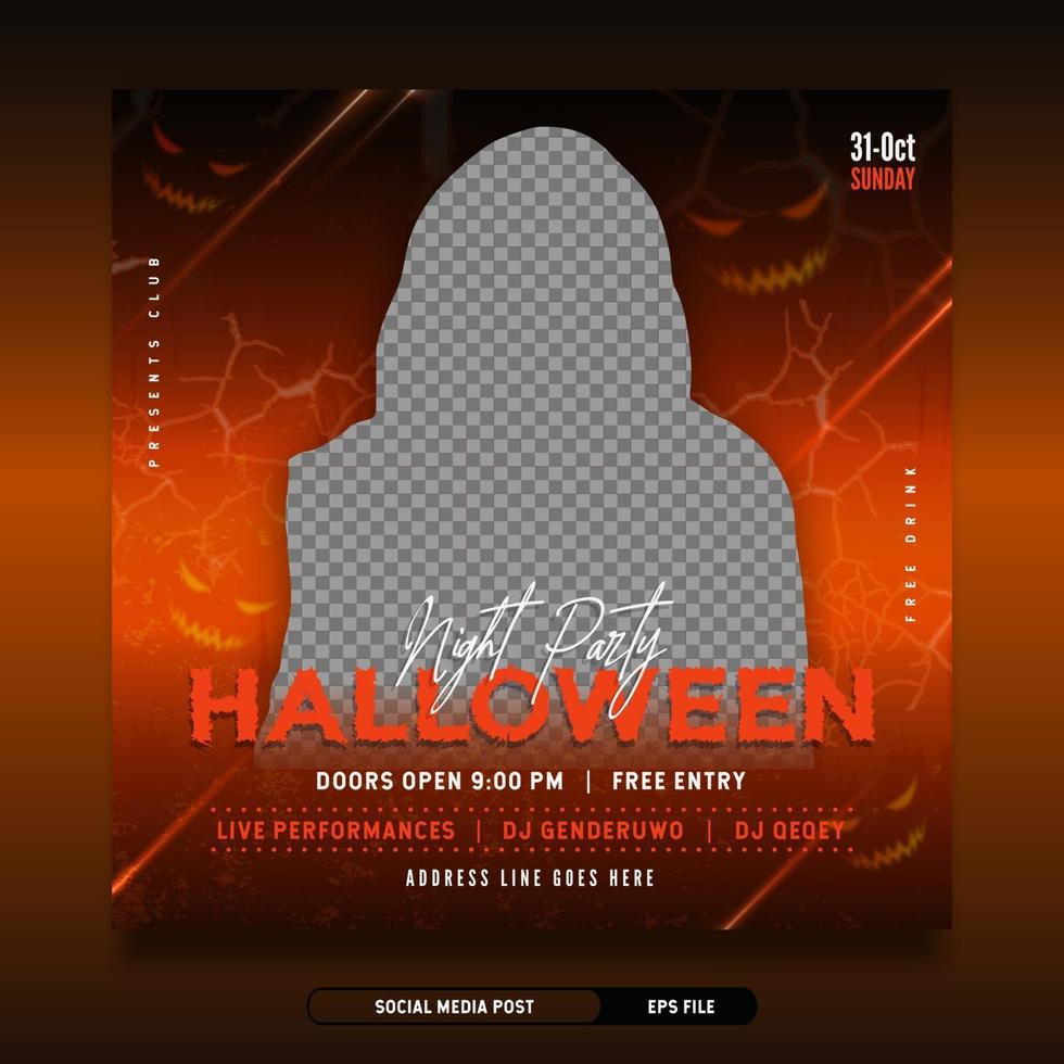 Halloween night party invitation social media post banner template vector