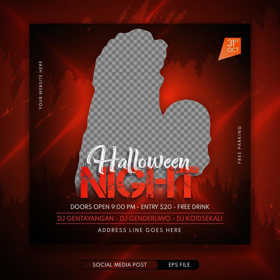Halloween night party invitation social media post banner template vector