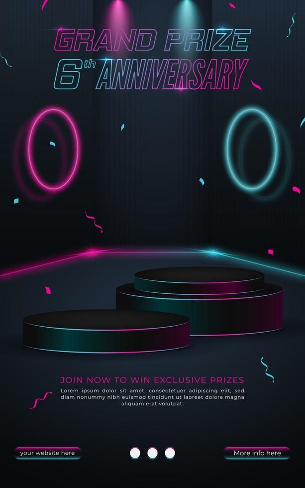 Grand prize anniversary neon gaming style poster template vector