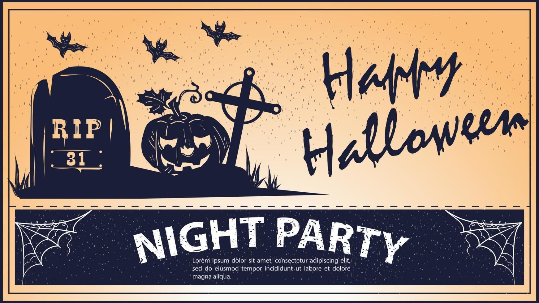 Vintage invitation for the Halloween pumpkin in the cemetery vector