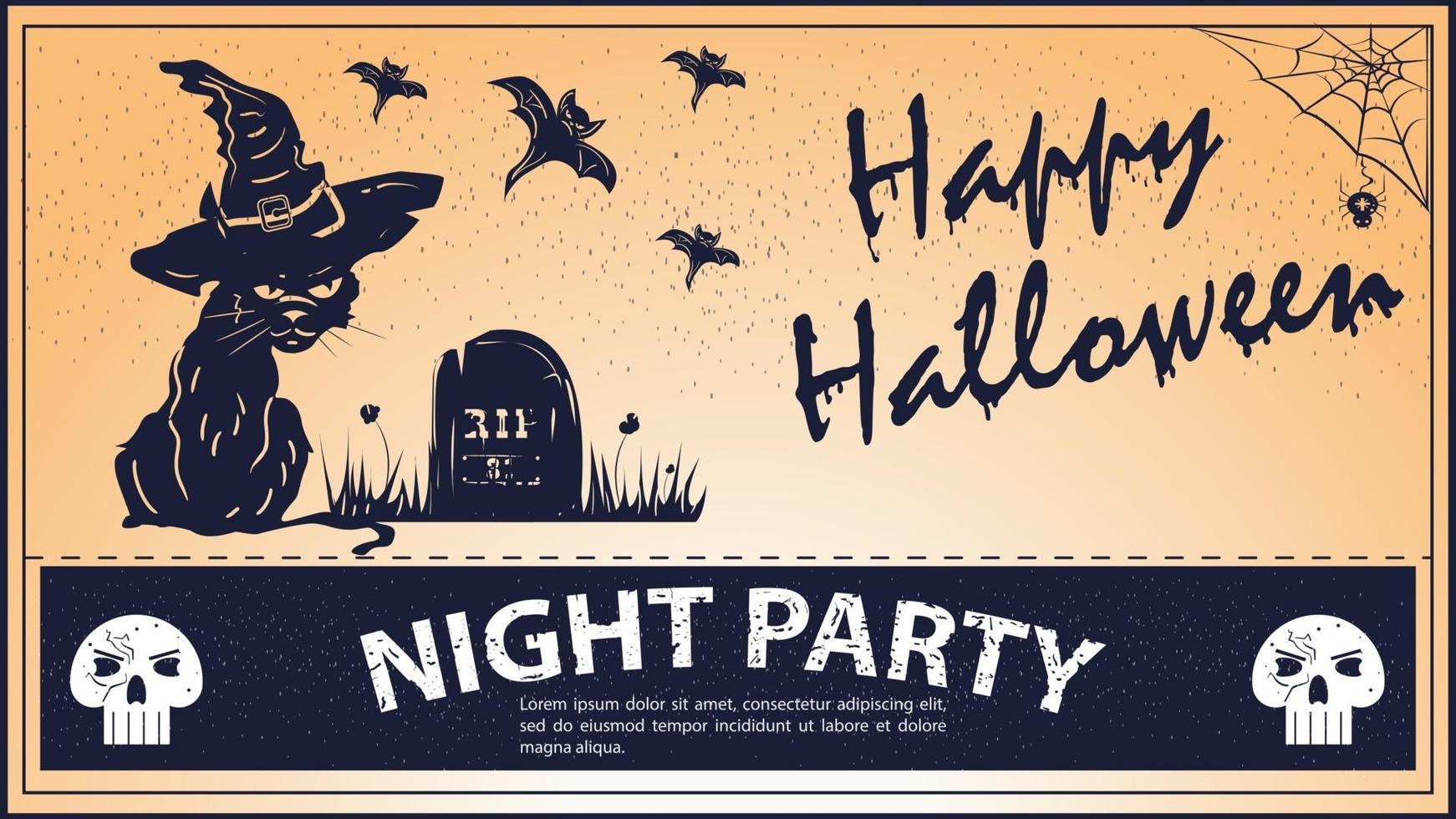 Vintage invitation for the Halloween party cat in a witchs vector