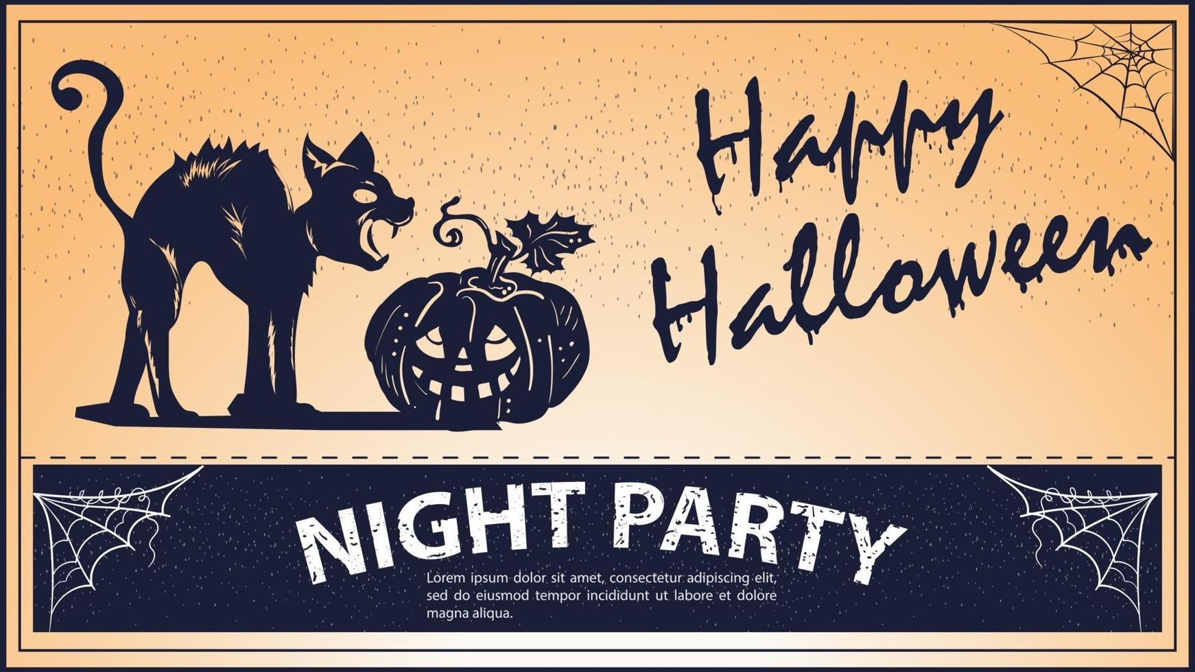 Vintage invitation for the Halloween holiday Angry Cat and pumpkin vector