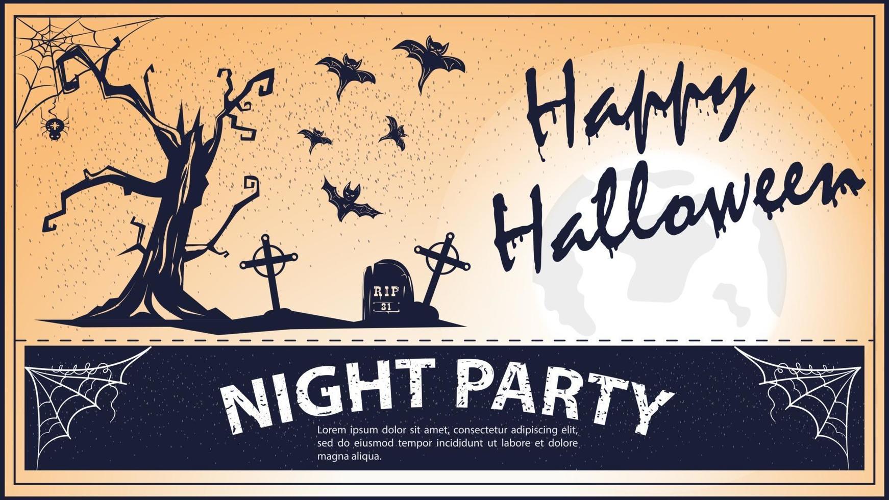 invitación vintage para la fiesta de halloween cementerio de árboles de miedo vector