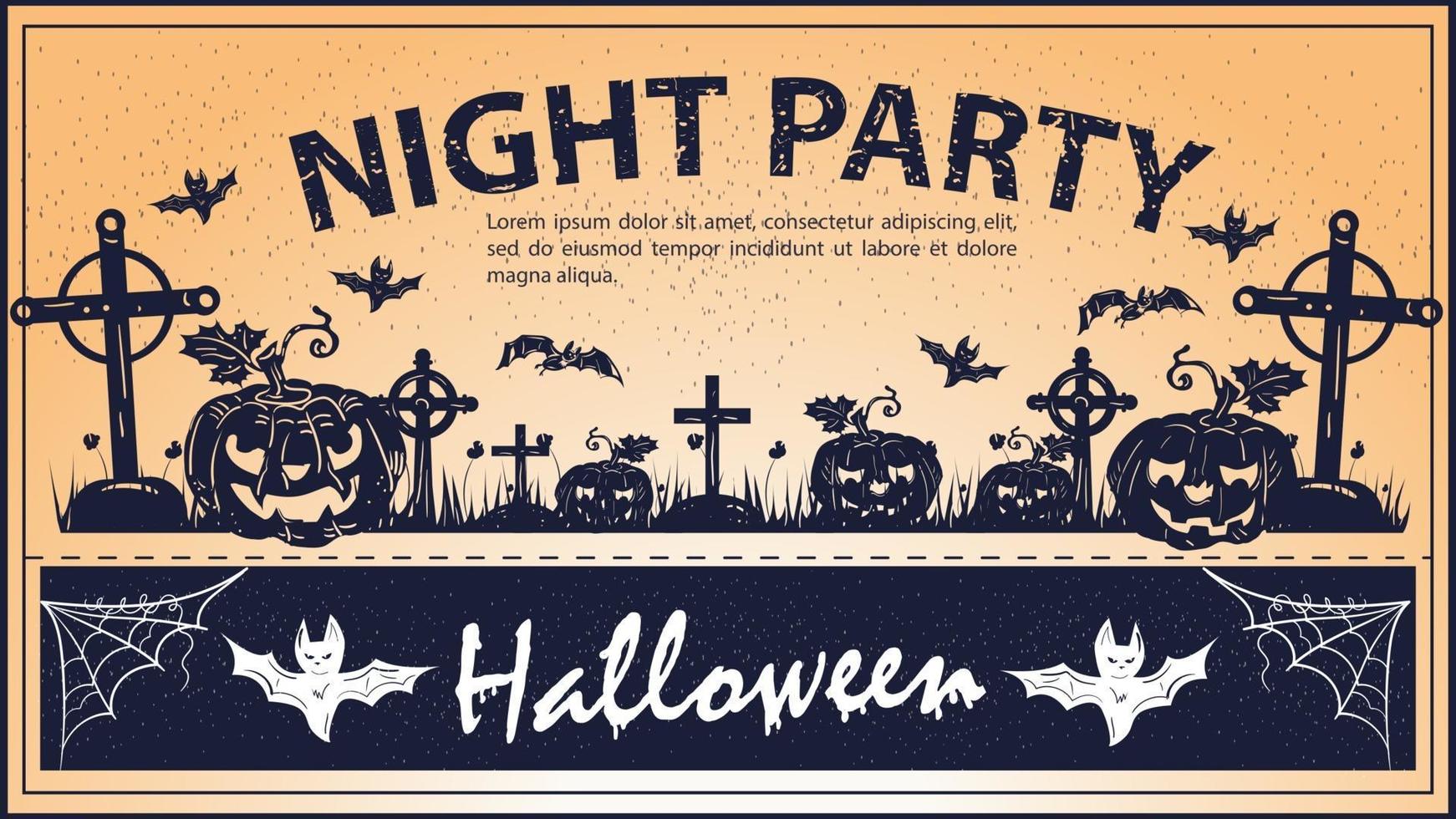 Vintage invitation for Halloween pumpkins among crosses vector