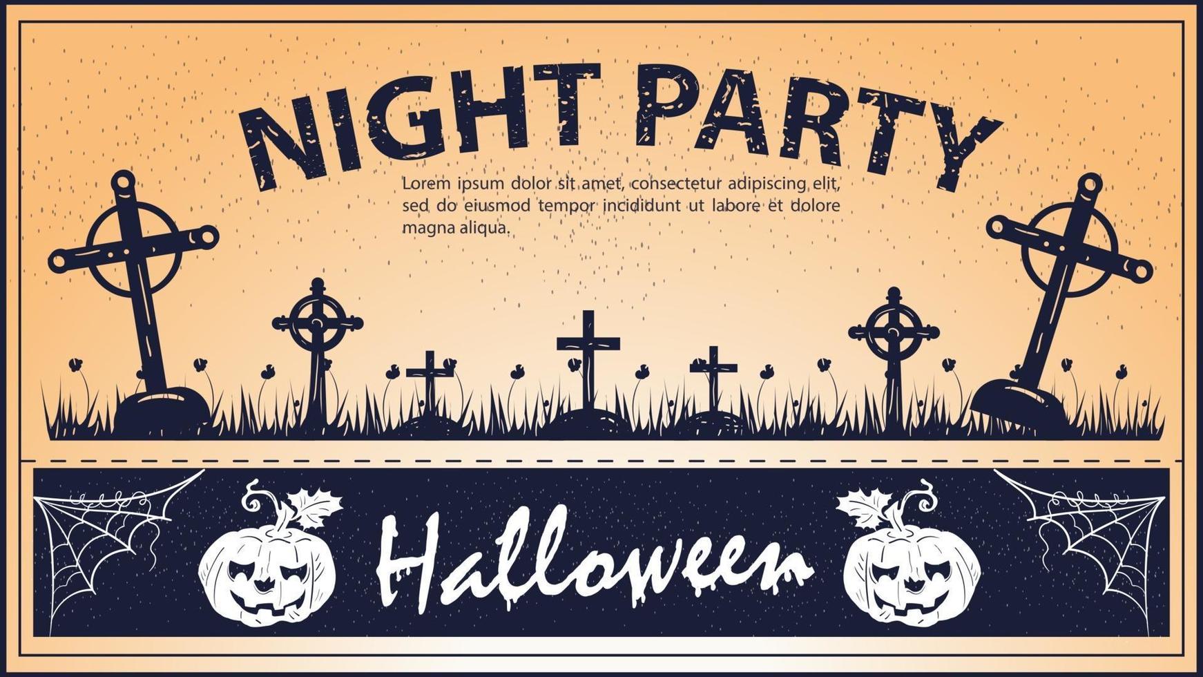 invitación vintage para la fiesta de halloween cruza en el cementerio vector