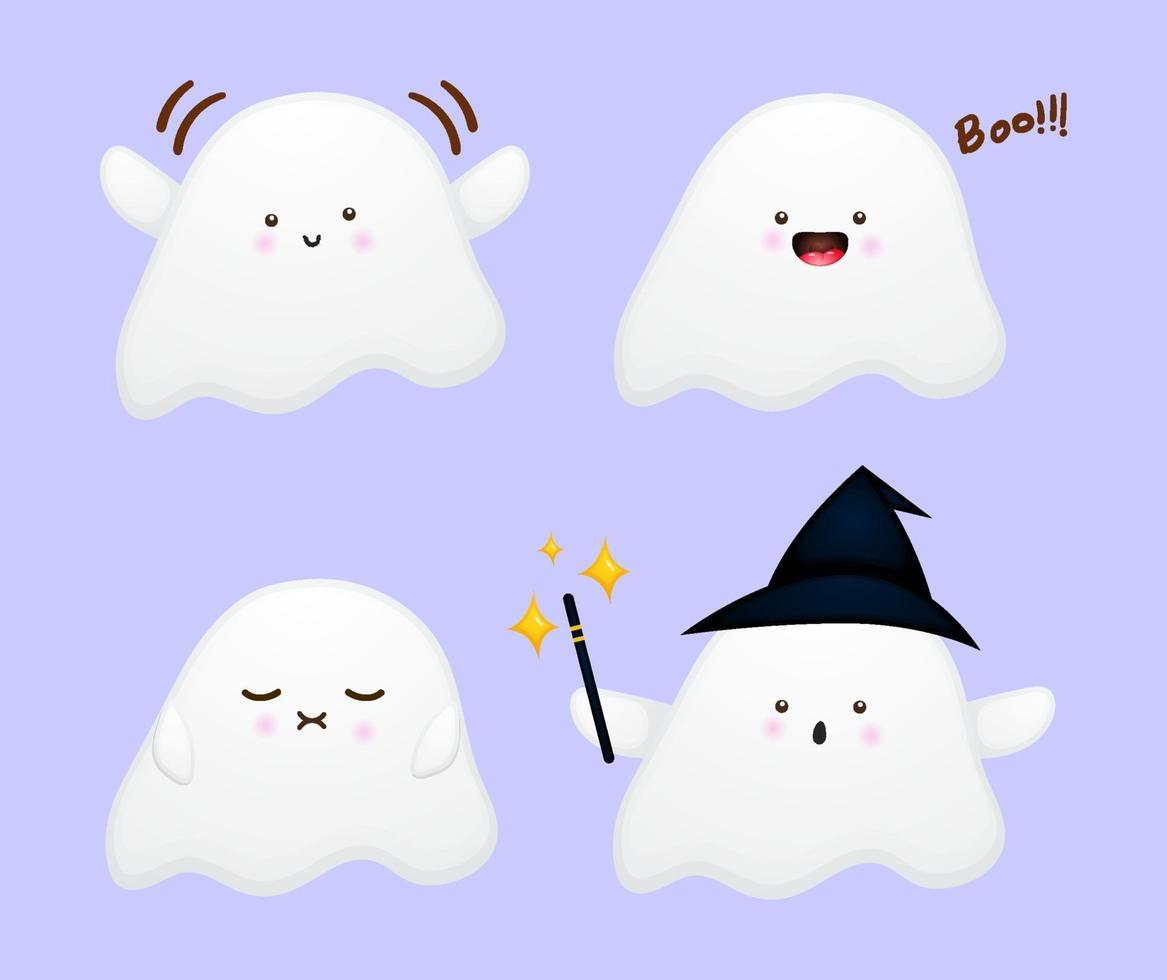 Set of cute ghost cartoon character vector