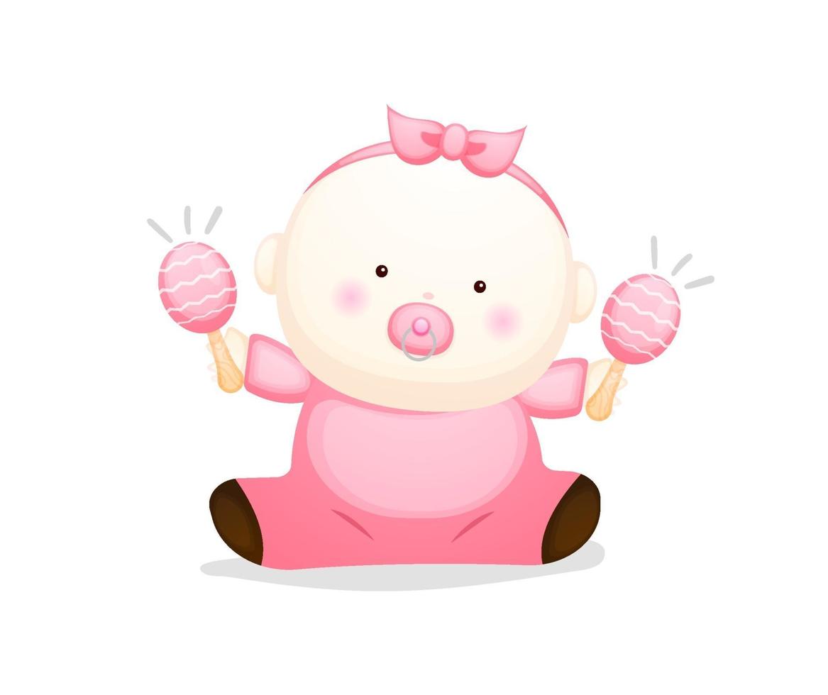 Cute baby girl cartoon character. Baby concept illustration 3428566