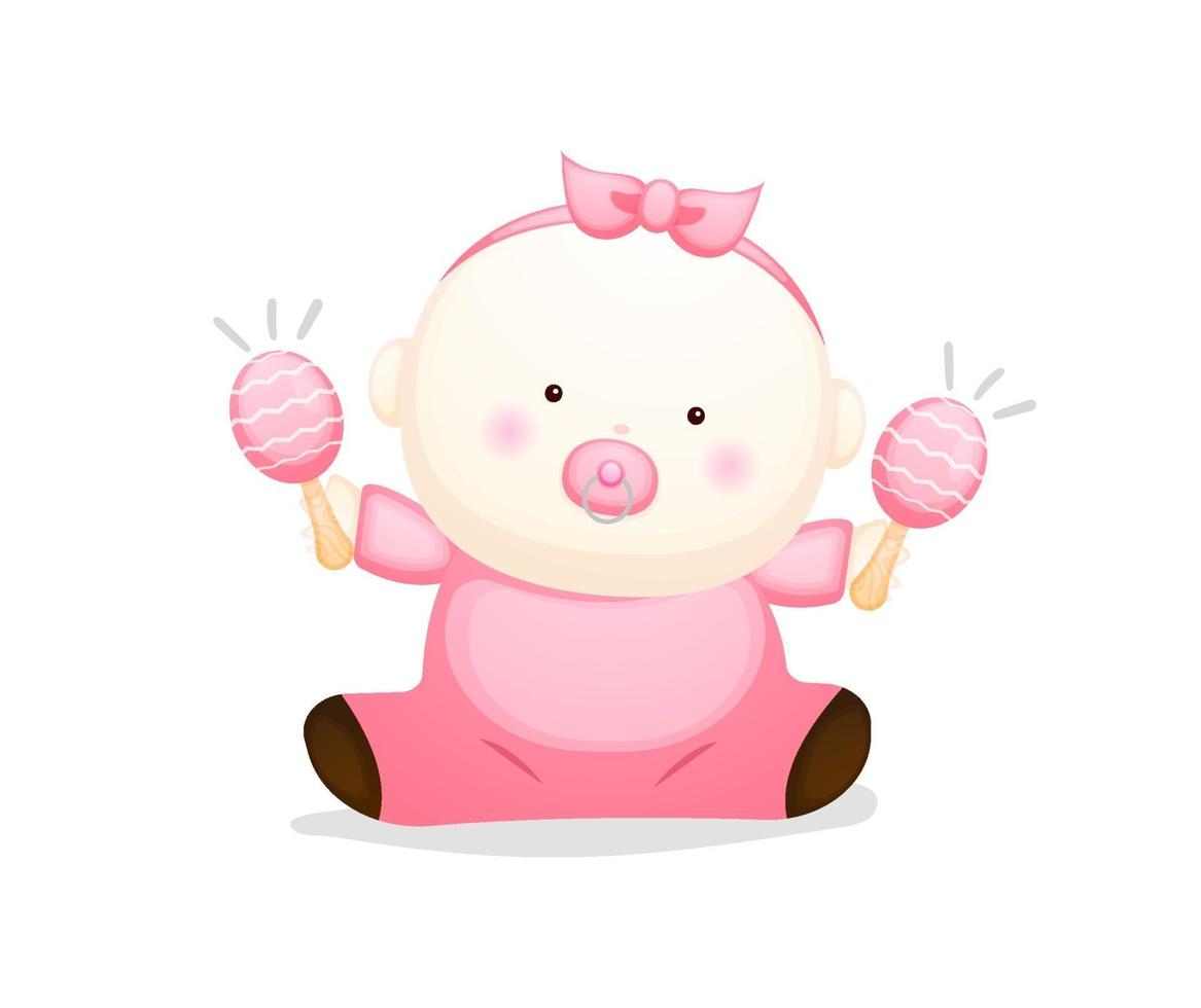 Cute baby girl cartoon character. Baby concept illustration vector