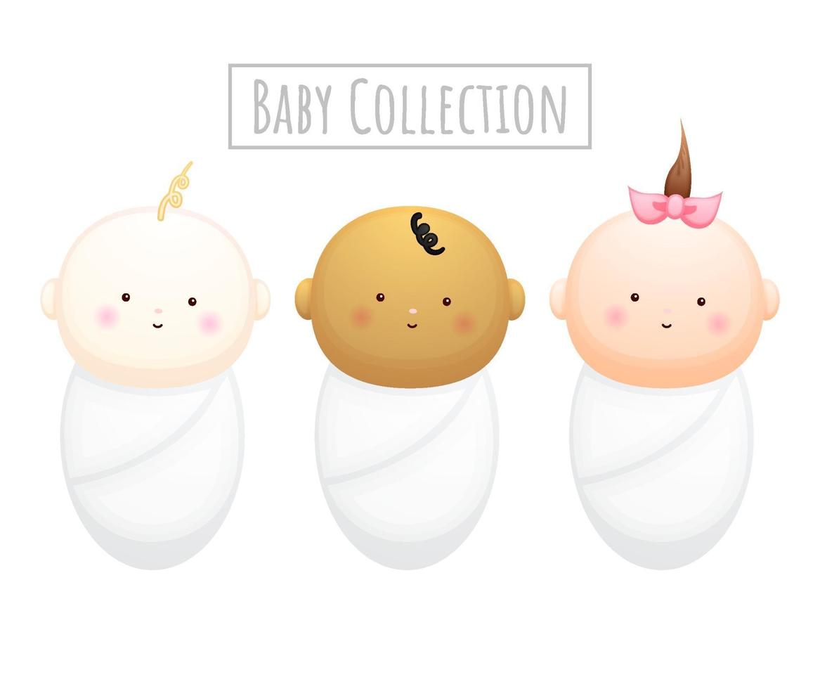 Cute baby with multiple skin tones options. Baby concept illustration vector