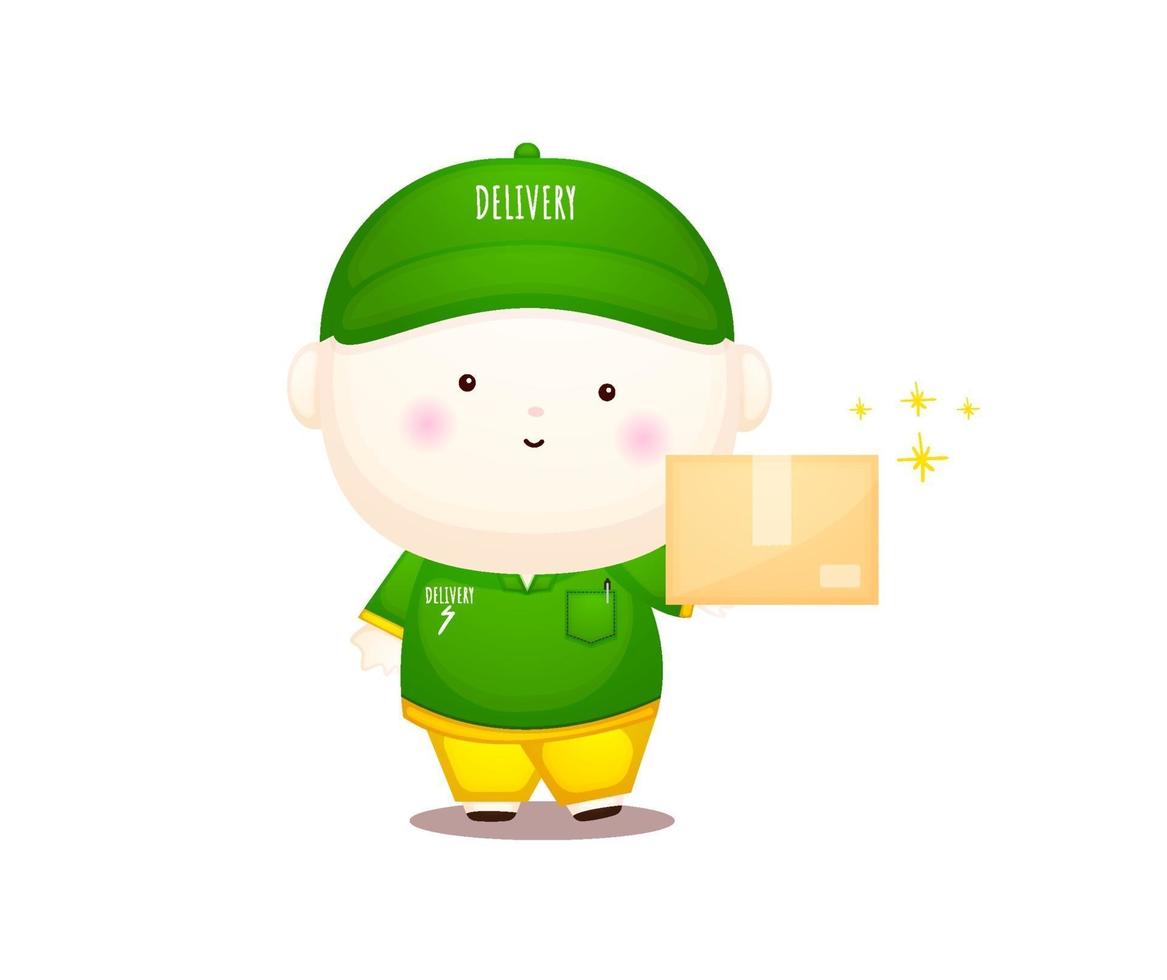 Cute delivery man mascot cartoon character Premium Vector