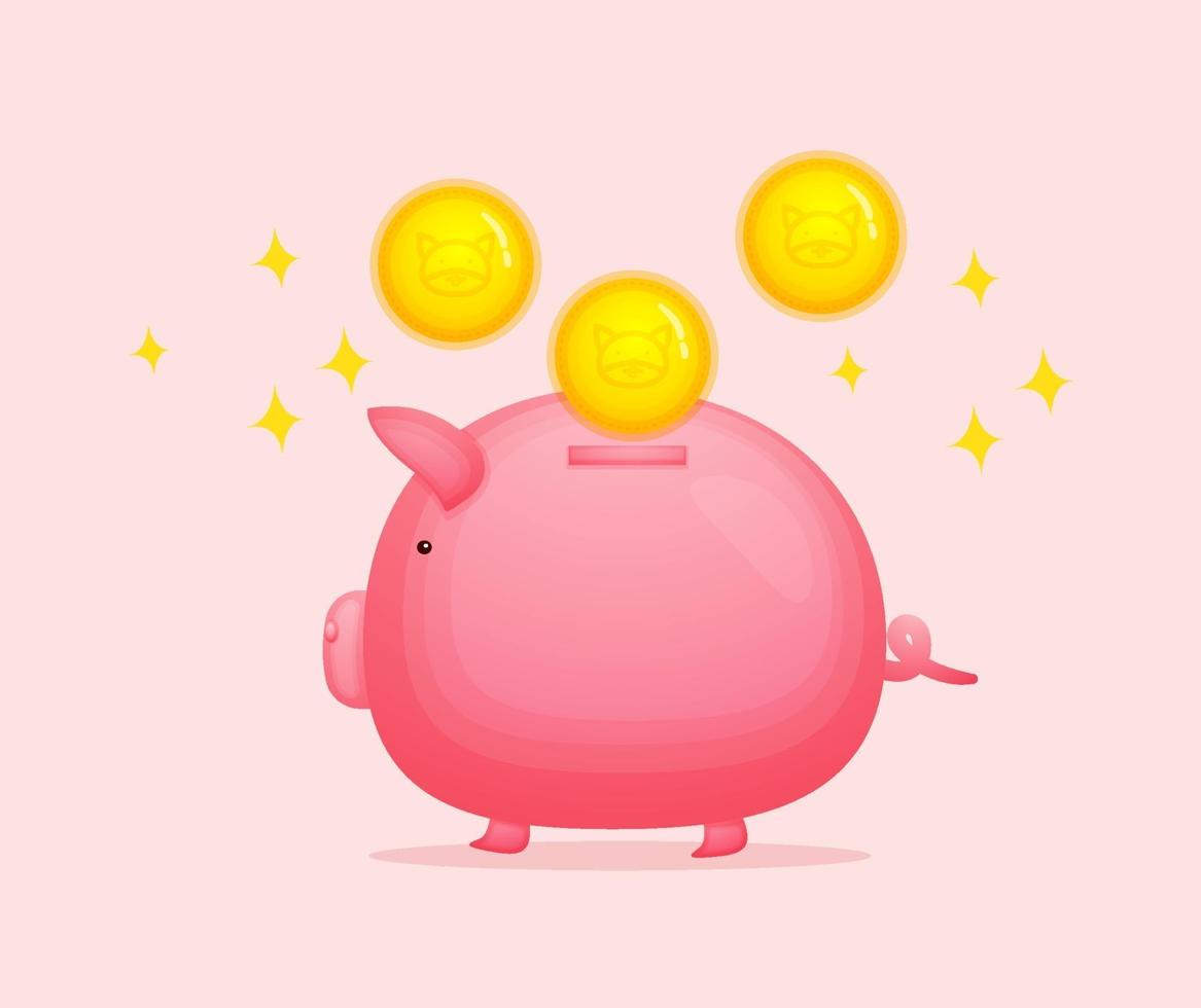 Cute piggy bank with coin. Cartoon illustration Premium Vector