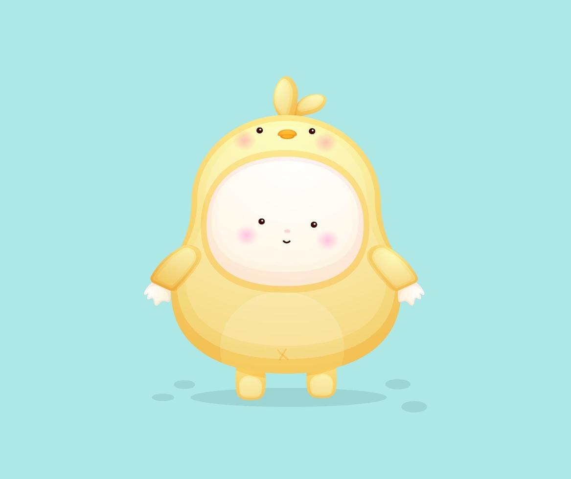 Cute baby in chicks costume. vector