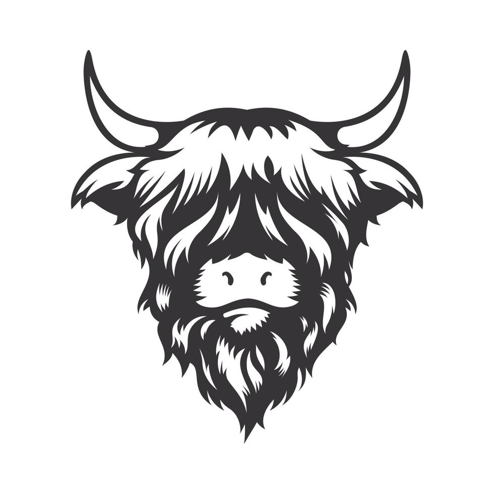 Highland cow head design on white background.  Cows logos or icons. vector