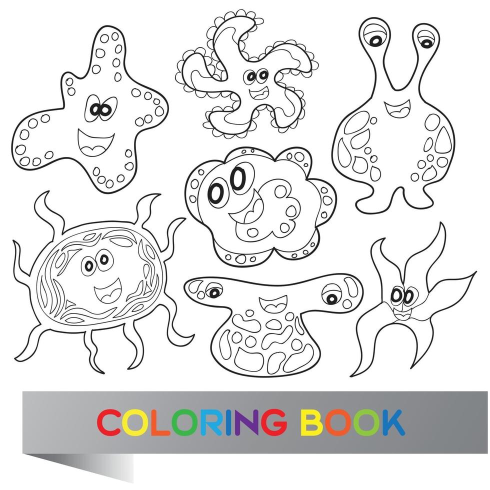 Cartoon cute funny monsters - vector coloring book