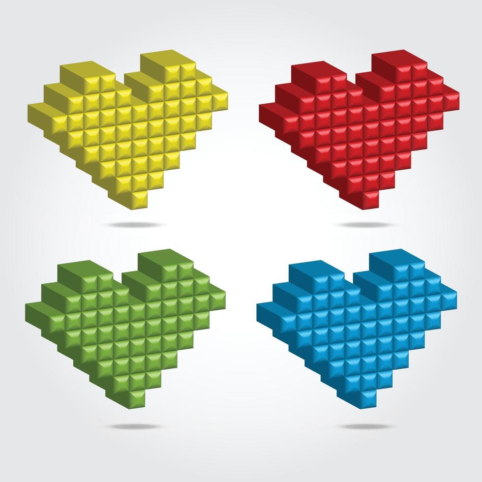 Pixel 3D vector illustration for Design - set of hearts