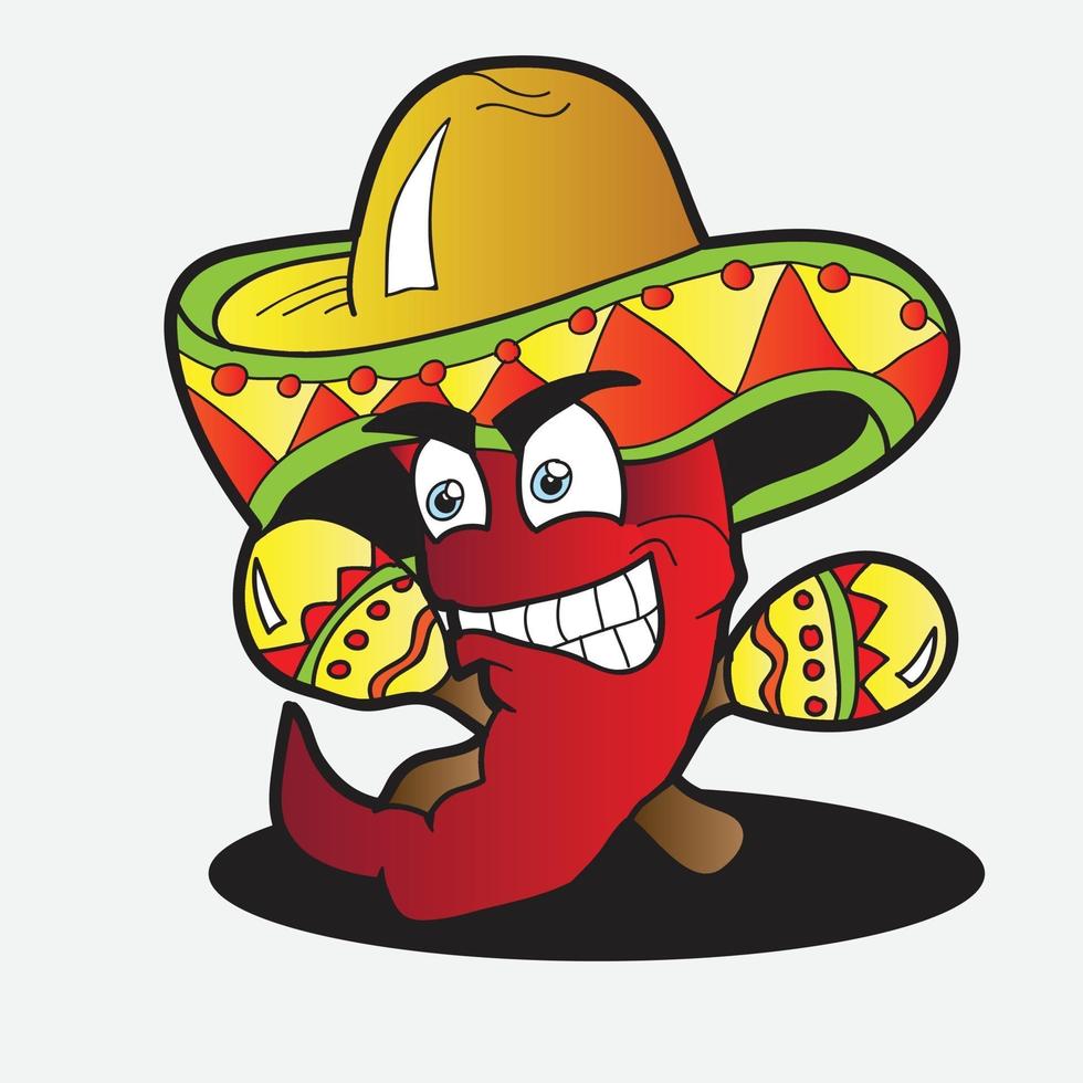Illustration of a Chili Character pepper with a Pair of Maracas vector