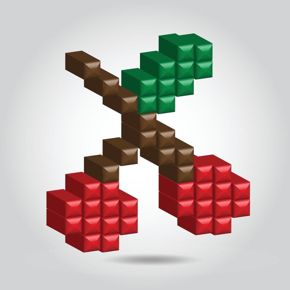 Illustration 3d pixel cherry - vector picture for dwsign