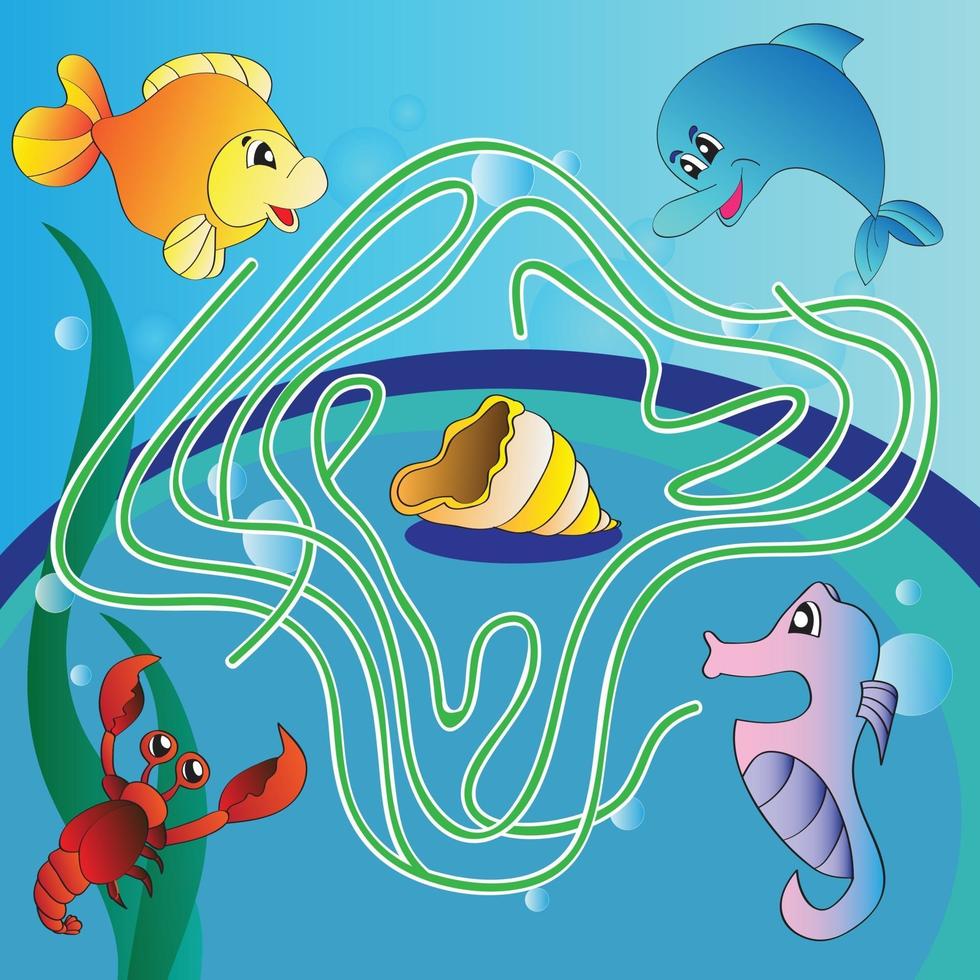 Maze game for kids - underwater life vector