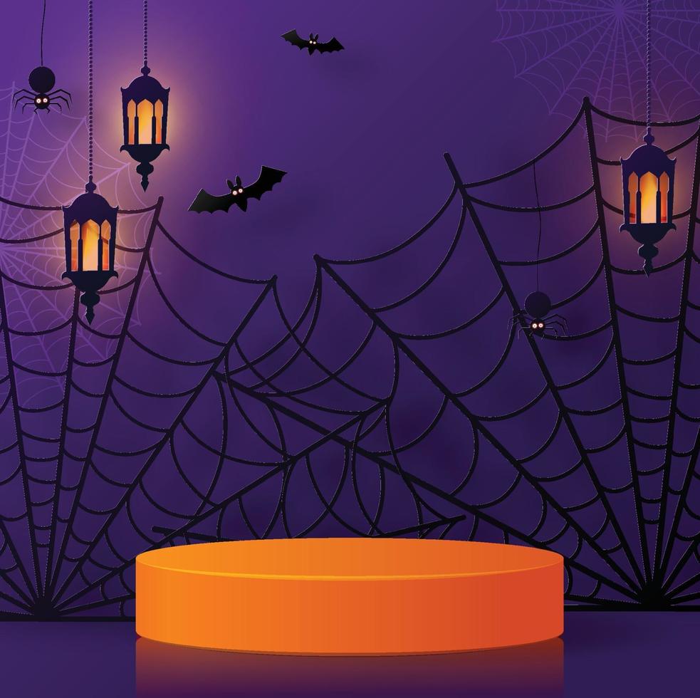 Halloween festival background design with 3d Podium vector