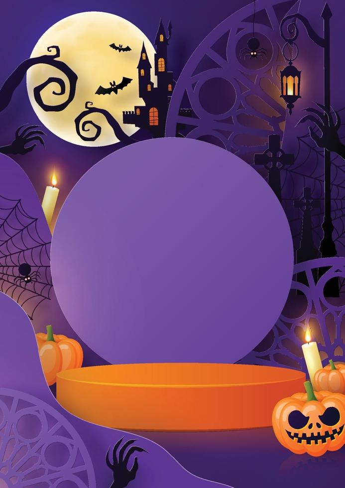 Halloween festival background design with 3d Podium vector