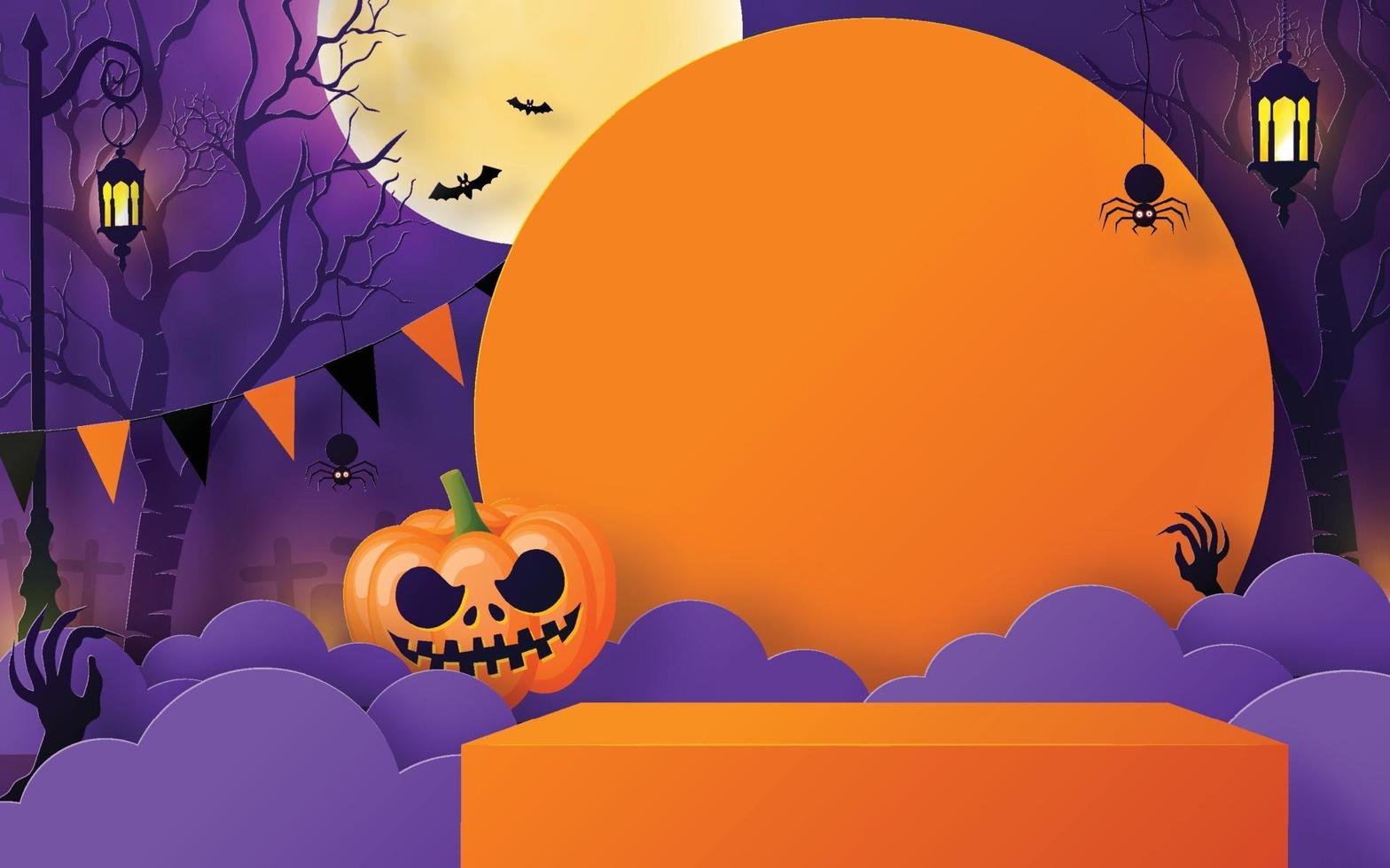 Halloween festival background design with 3d Podium vector