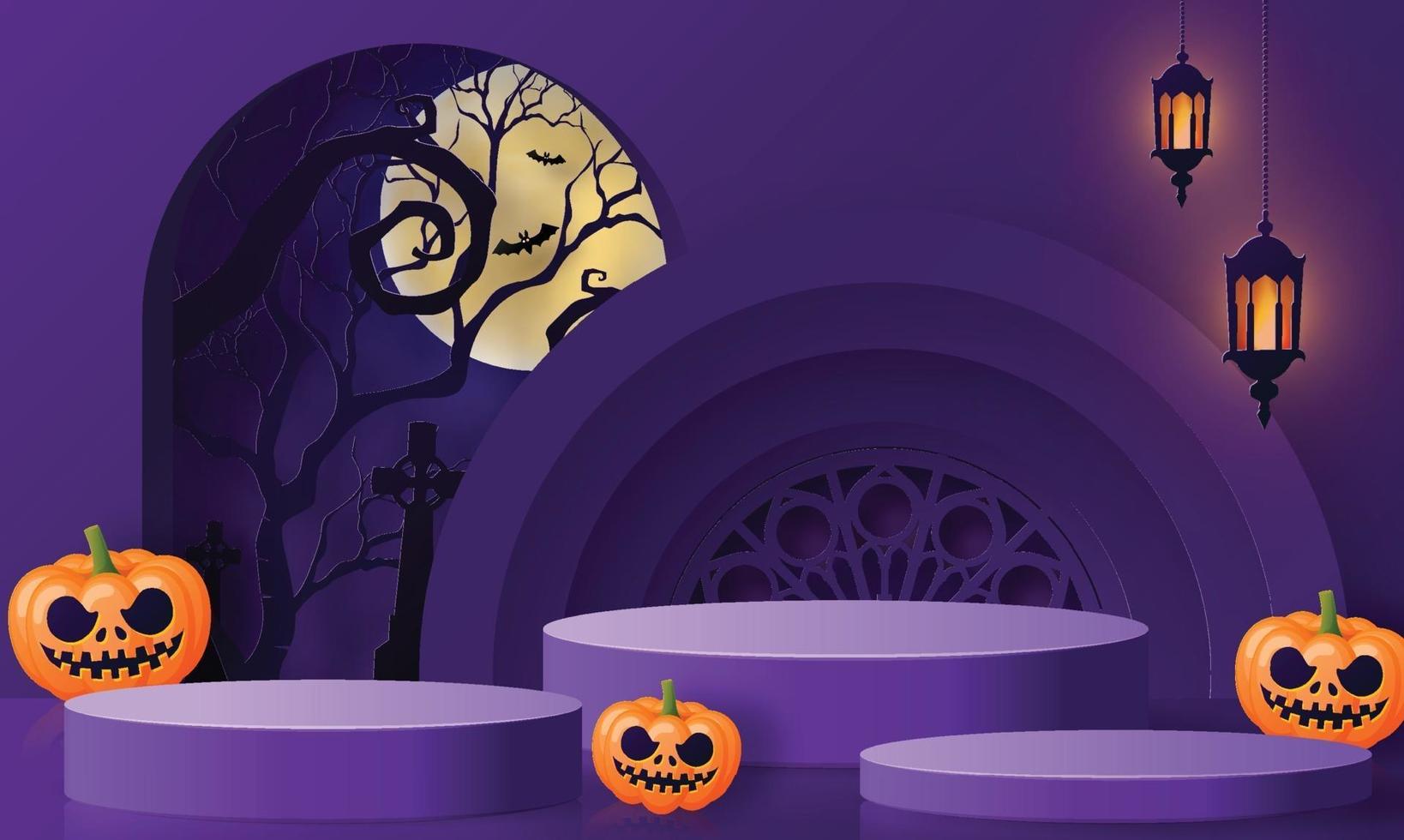 diseño de fondo del festival de halloween con podio 3d vector