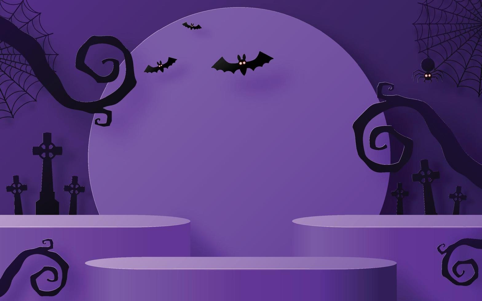 Halloween festival background design with 3d Podium vector