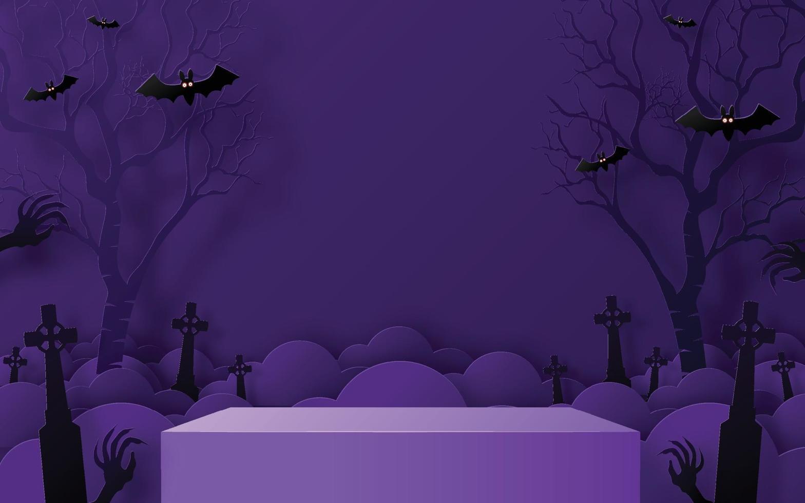 Halloween festival background design with 3d Podium vector