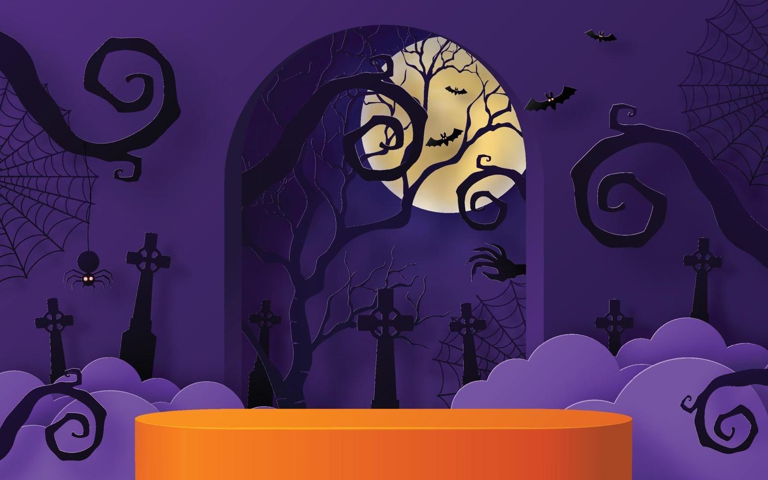 diseño de fondo del festival de halloween con podio 3d vector
