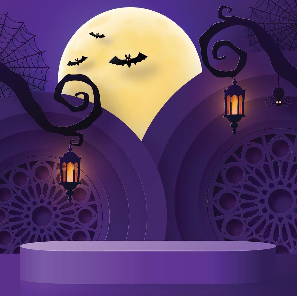 Halloween festival background design with 3d Podium vector