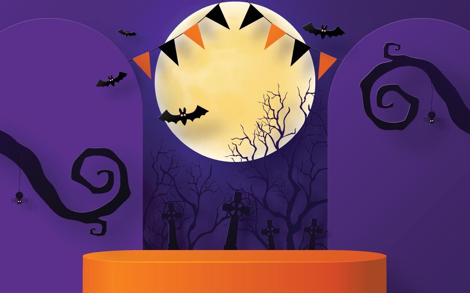 Halloween festival background design with 3d Podium vector