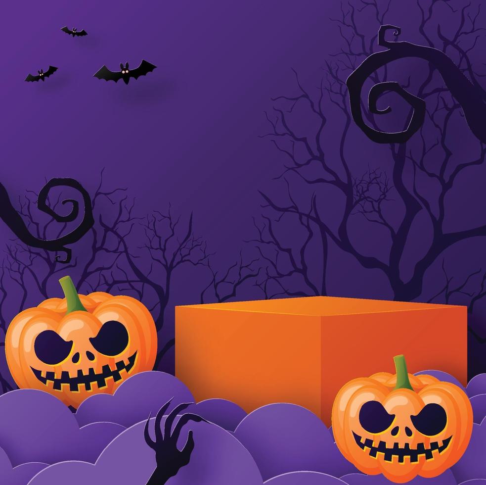 Halloween festival background design with 3d Podium vector