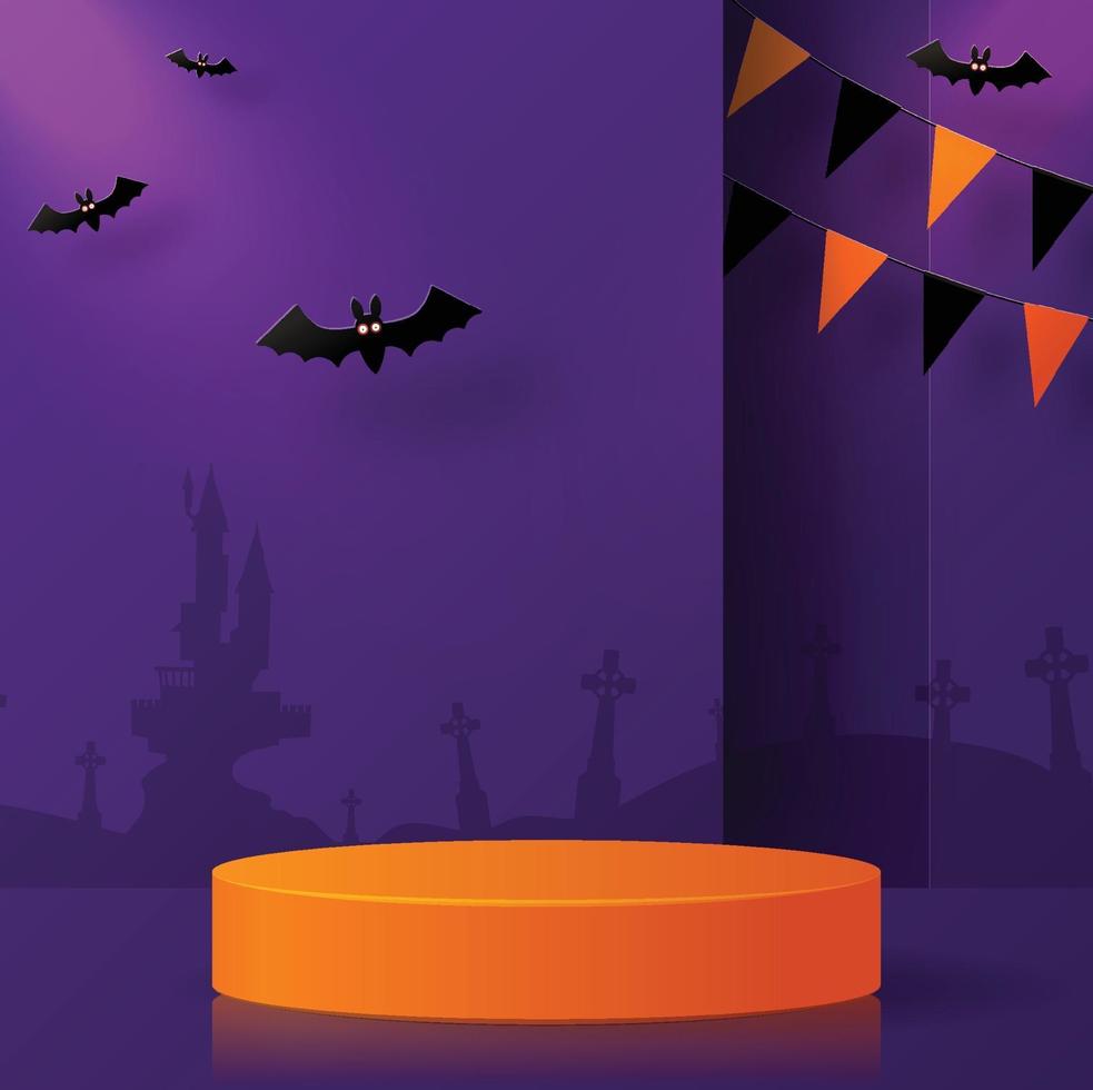 Halloween festival background design with 3d Podium vector