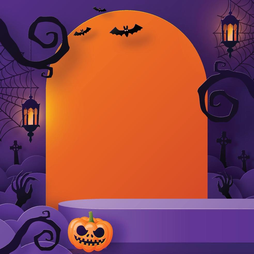 Halloween festival background design with 3d Podium vector