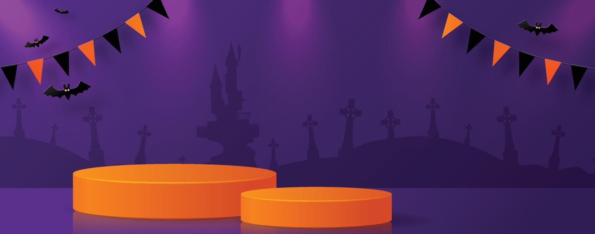 Halloween festival background design with 3d Podium vector