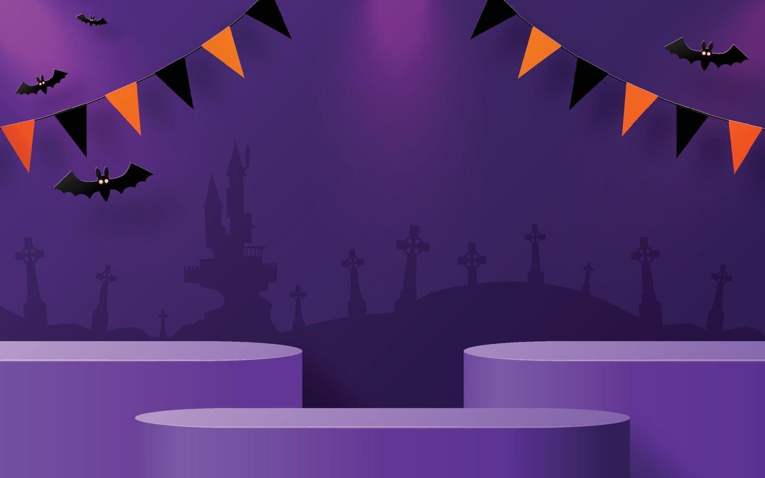 Halloween festival background design with 3d Podium vector