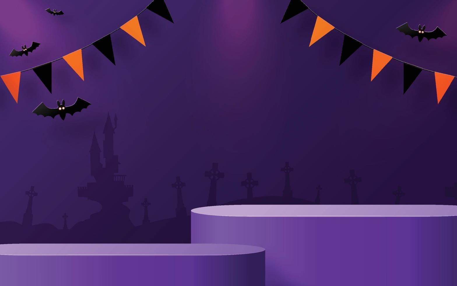 Halloween festival background design with 3d Podium vector