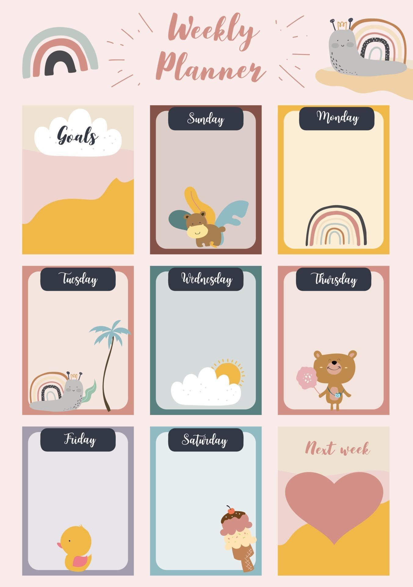 Weekly planner start on Sunday 3429134 Vector Art at Vecteezy